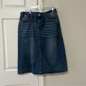 Allegra K Denim Midi Skirt with Raw Hem & Back Slit Size Large